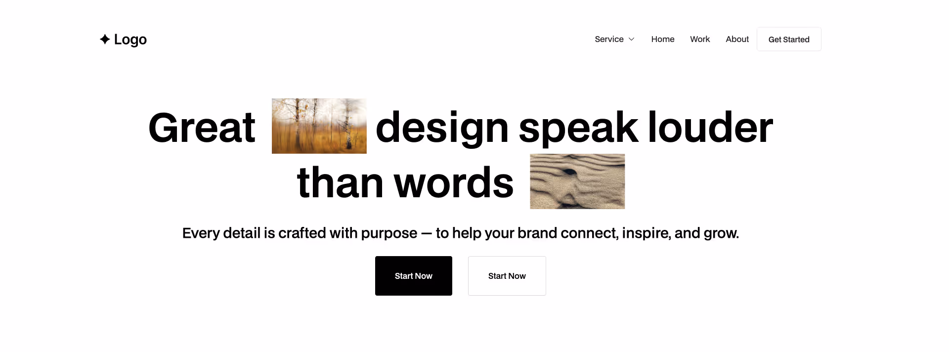 Hero 13 Webflow component – bold heading with embedded images and CTA buttons below.