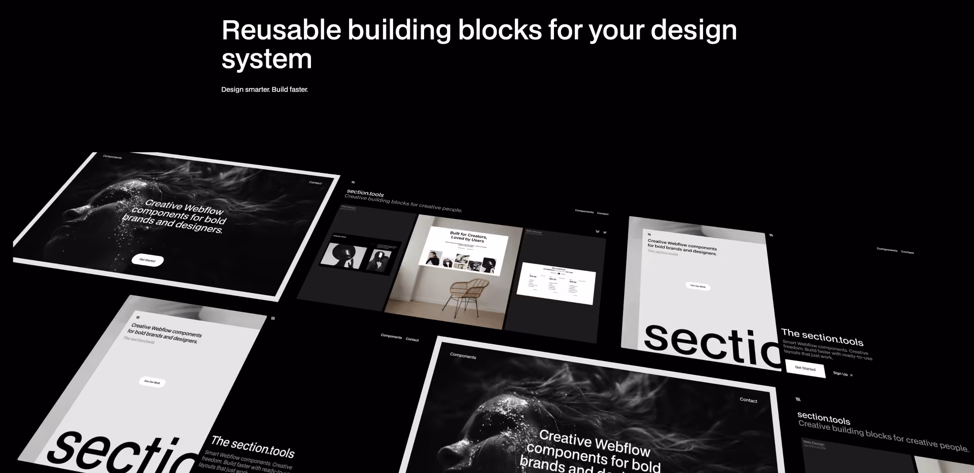 Hero section with headline, CTA buttons, and modern product image gallery.