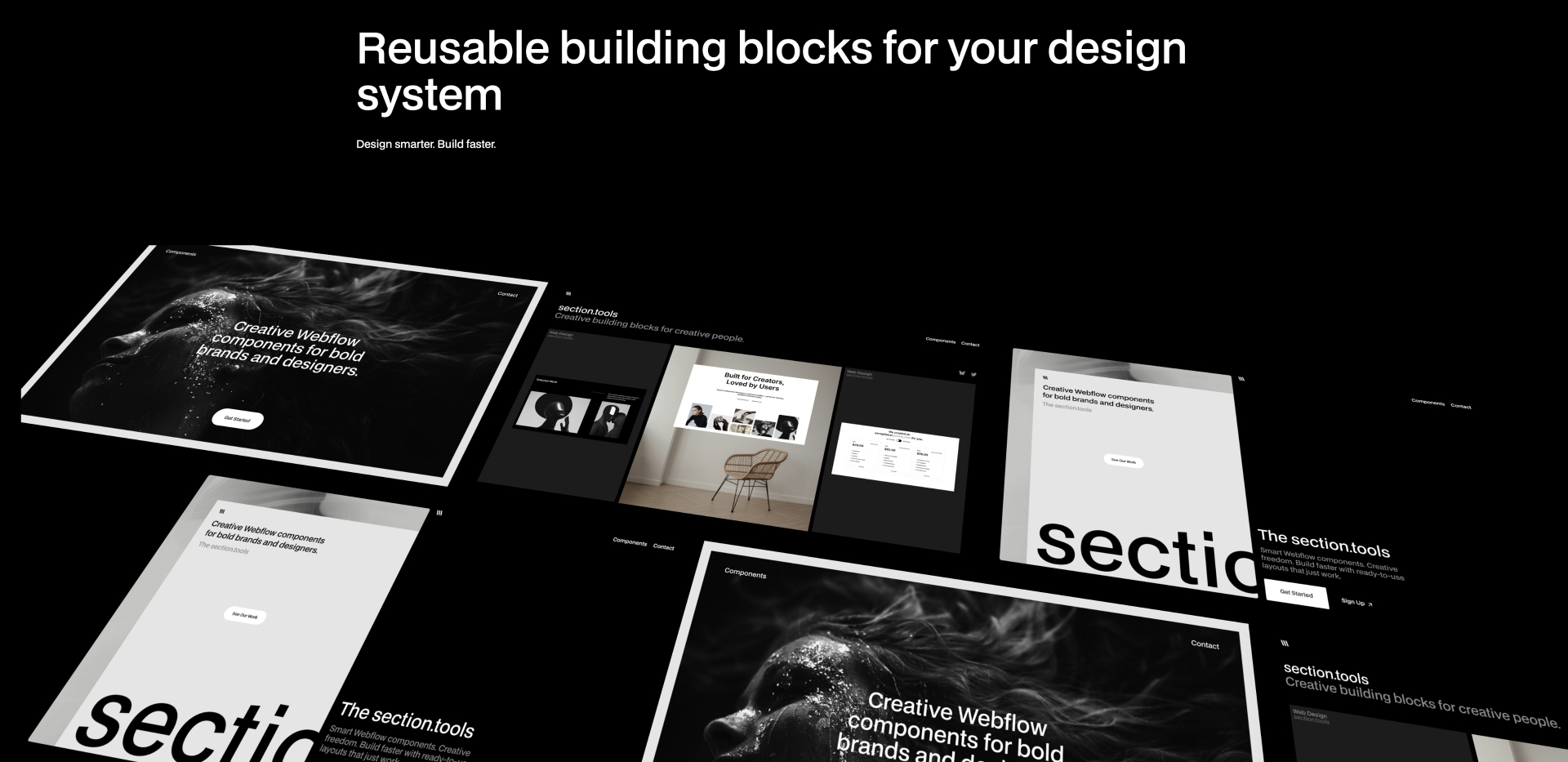 Hero section with headline, CTA buttons, and modern product image gallery.