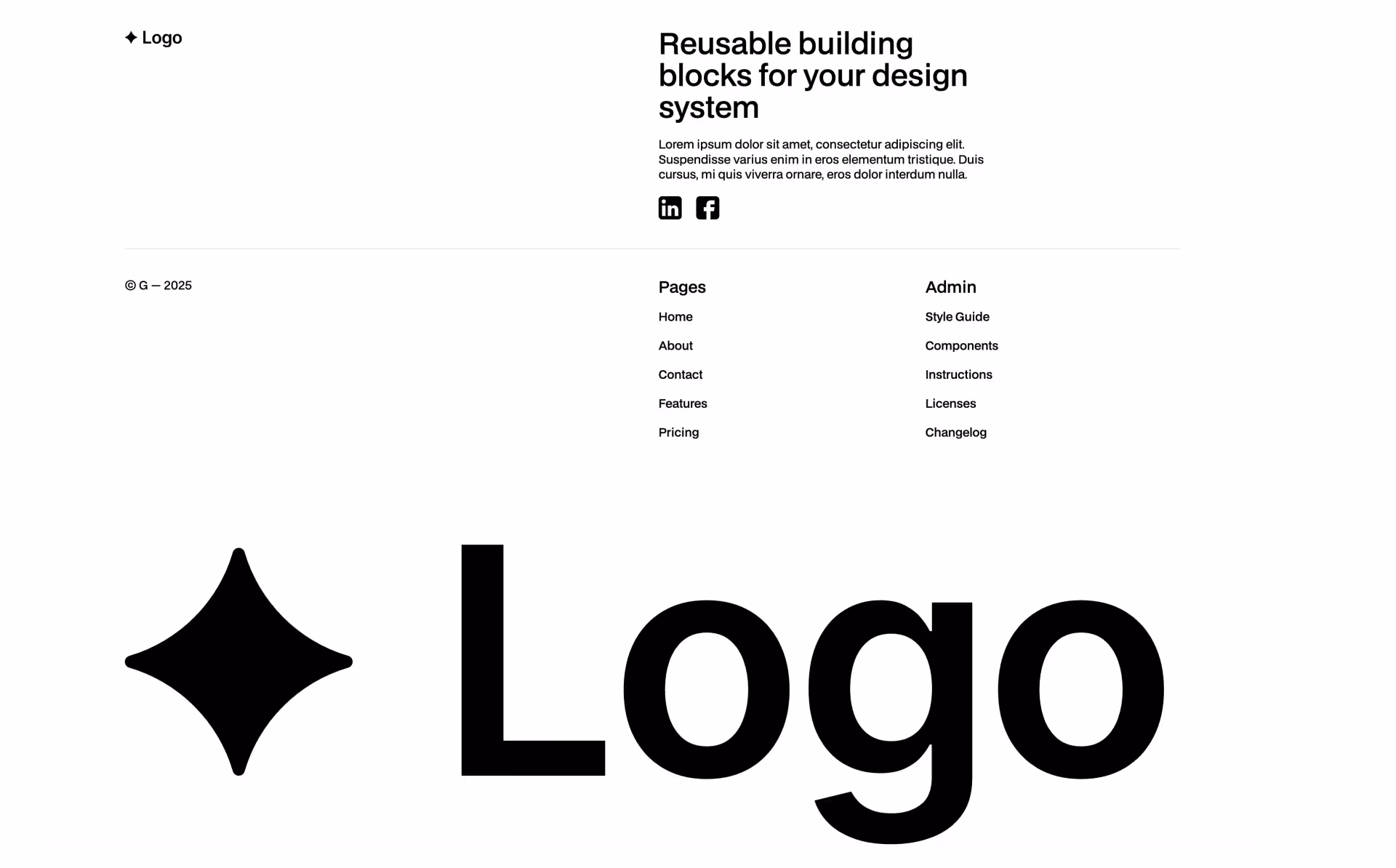 Simple footer Webflow component with social icons