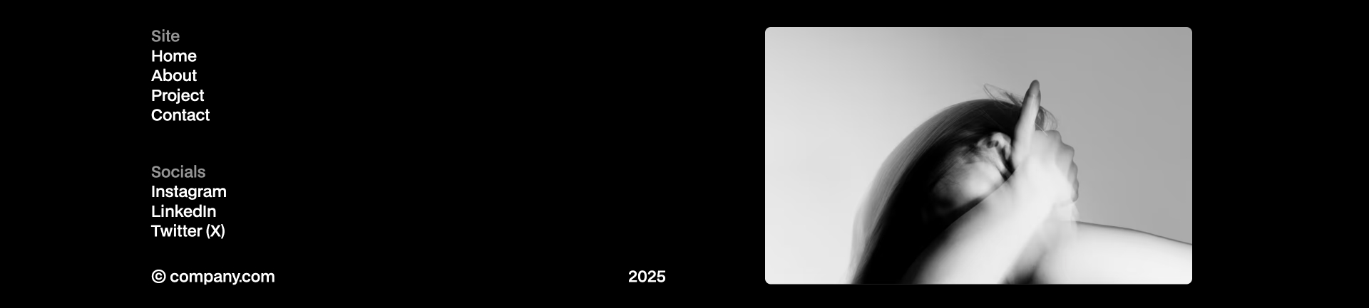 Modern Webflow footer component with company logo, contact emails (info and apply), navigation links, social media icons (LinkedIn, Instagram), and “Powered by Webflow” credit at the bottom.
