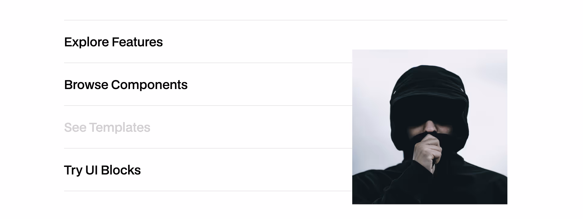 CTA Webflow component with headline, description, buttons, and dark image placeholder