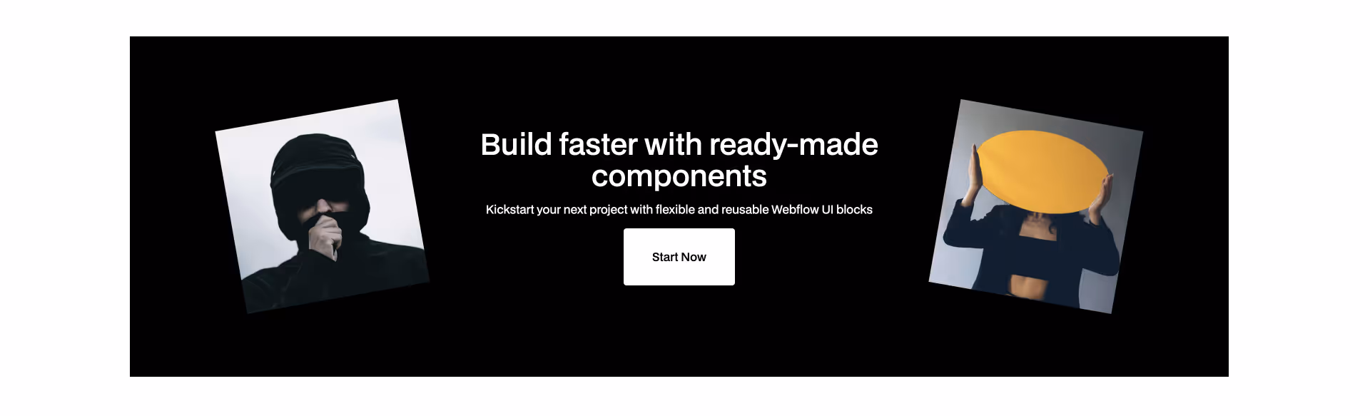 Webflow CTA component with headline, supporting text, dual buttons, and large visual placeholder