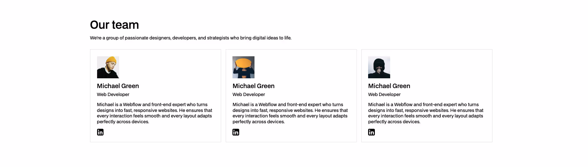 Portfolio preview card Webflow component