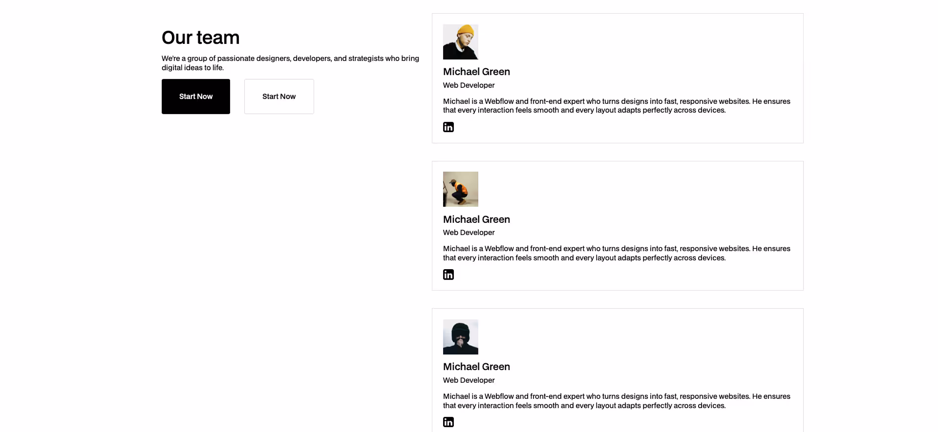 Call to action section with headline, subheading, and dual buttons for Get Started and Sign Up – Webflow component