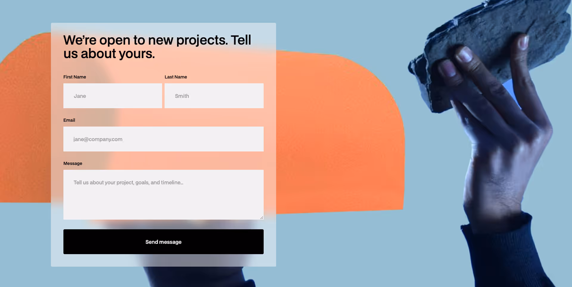 Webflow component - contact form component with input fields for name, email address, topic selection, and message. Includes Submit button, alternative option to send an email, and social media links for Instagram and LinkedIn at the bottom.