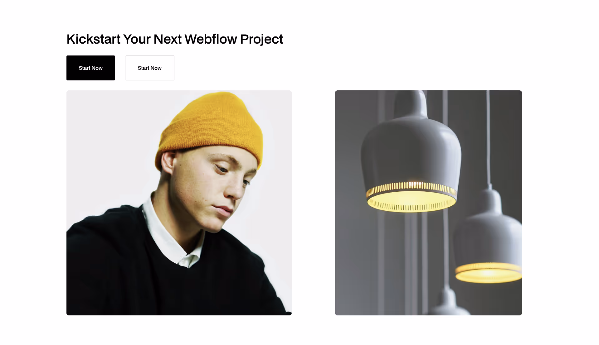 Intro section promoting free Webflow components with bold headline, subheading, call-to-action buttons, and image previews