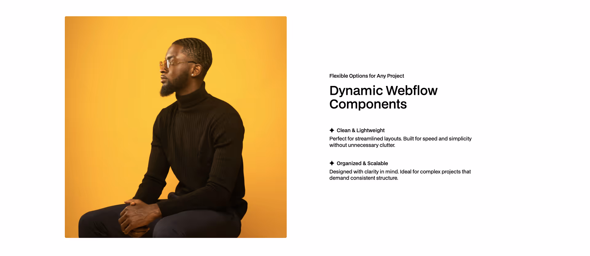 Three-column feature layout with icons and labels – Modular, Minimal, Structured – designed as a clean and modern Webflow component for presenting service or product qualities