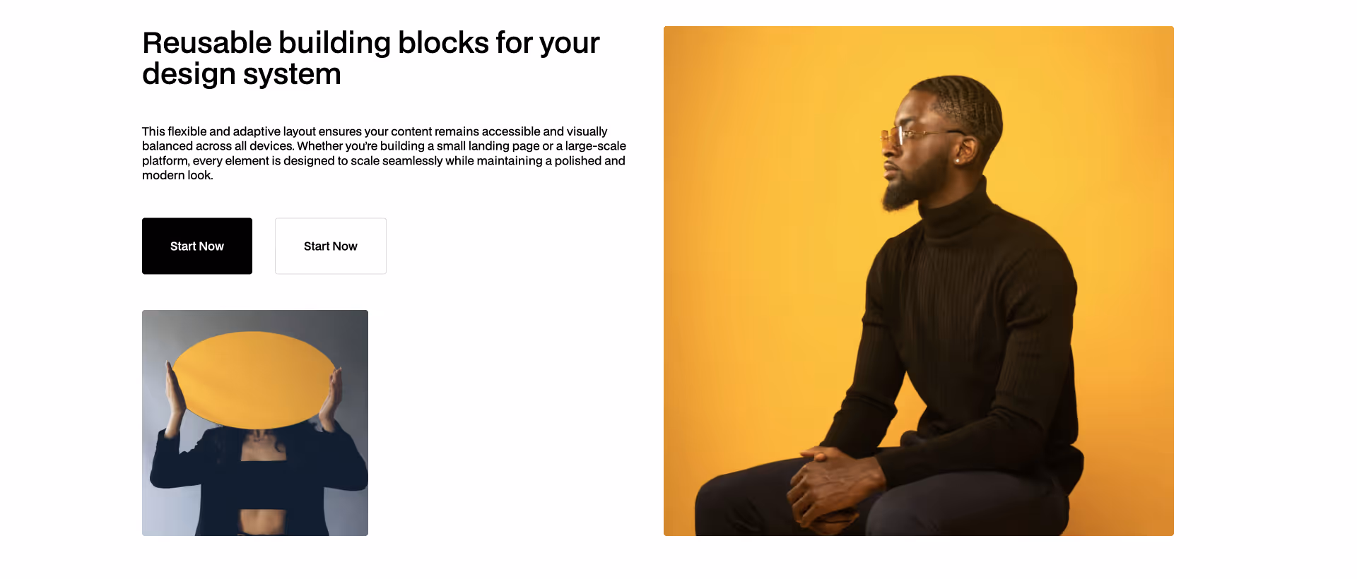 Preview of dynamic Webflow components with video thumbnail on the left and text features on the right highlighting clean, lightweight, and scalable design