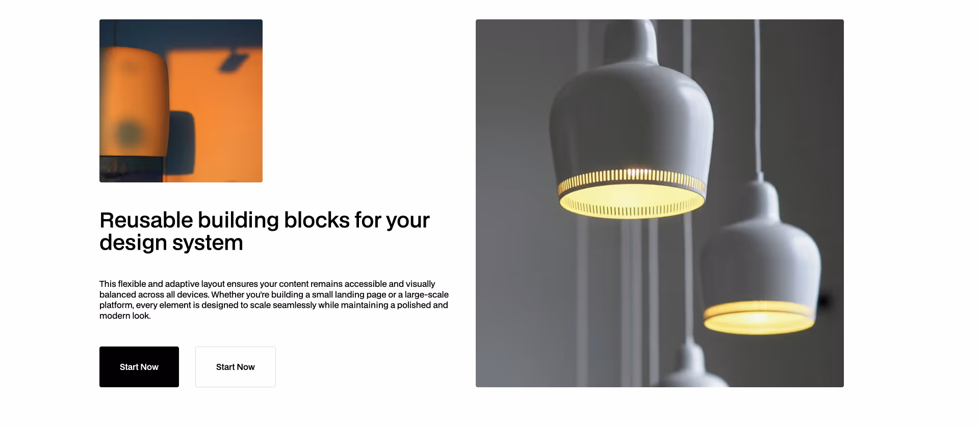 Dynamic Webflow Components section with left-aligned feature descriptions and right-aligned dark video lightbox preview featuring a play icon.