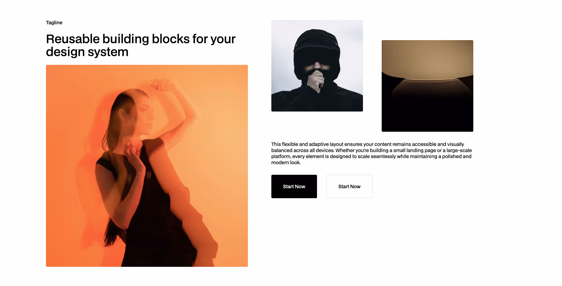 Webflow component with reusable design blocks and flexible responsive layout