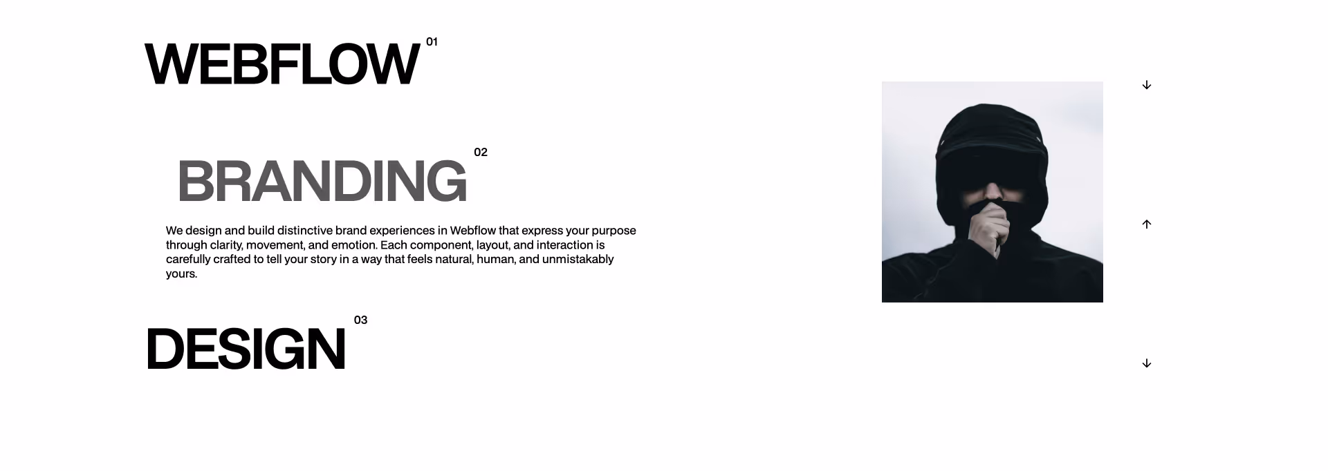 Webflow component with a luxury-themed black-and-white photo and scroll-triggered zoom effect on image