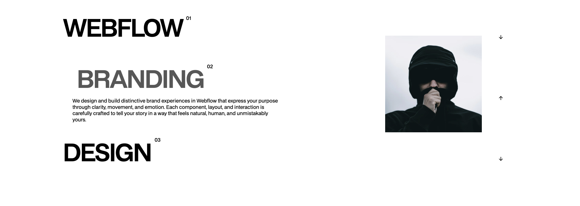 Webflow component with a luxury-themed black-and-white photo and scroll-triggered zoom effect on image