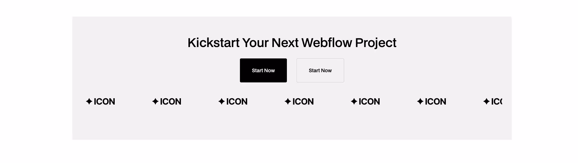 Interactive Webflow components hero with bold headline, two CTA buttons, and an animated horizontal logo carousel