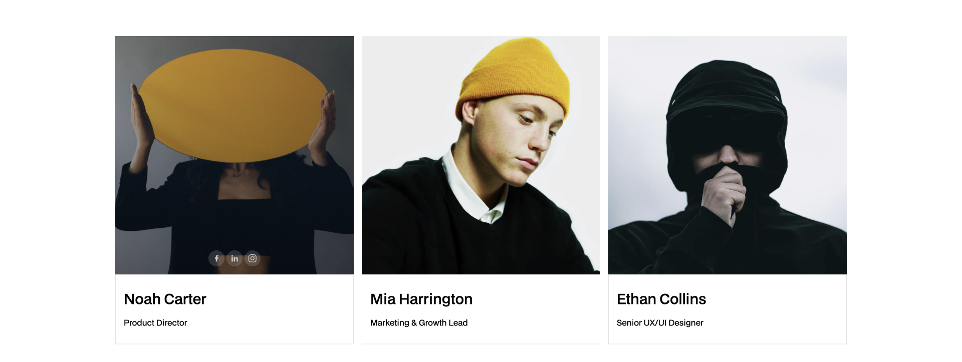 Team members profile cards — Webflow component