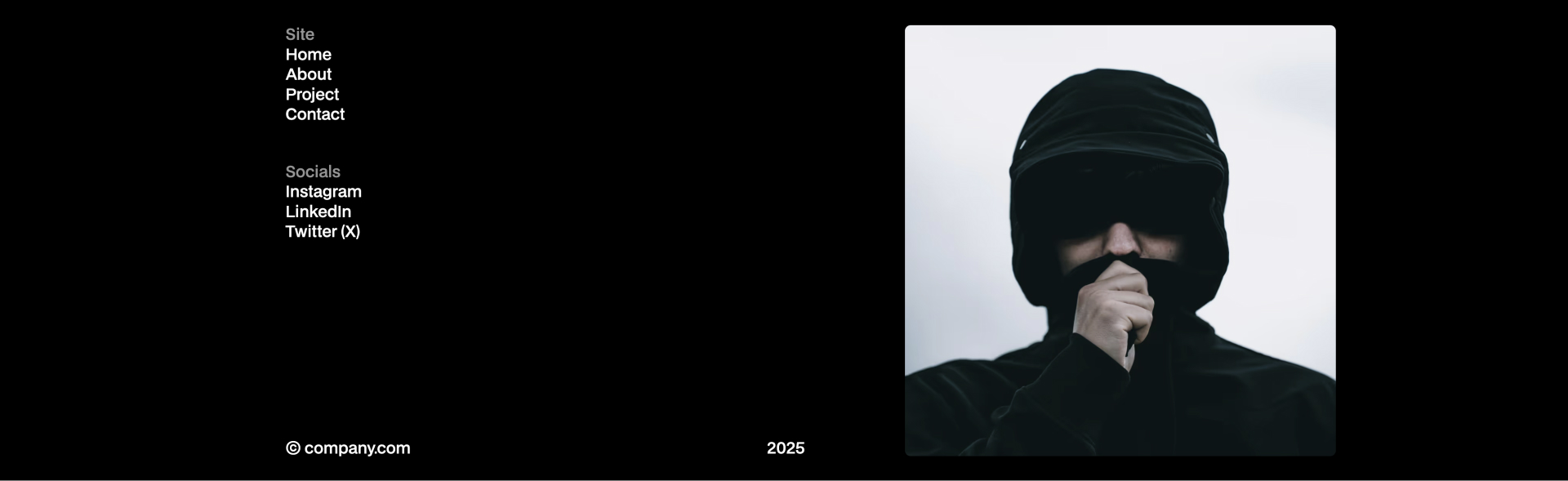 Modern Webflow footer component with company logo, contact emails (info and apply), navigation links, social media icons (LinkedIn, Instagram), and “Powered by Webflow” credit at the bottom.