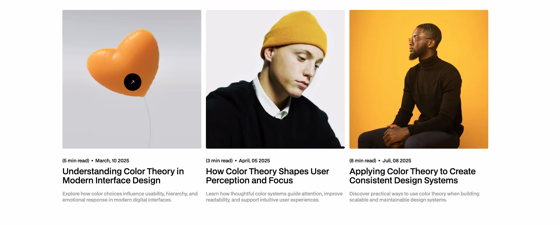 Webflow blog grid with three featured articles and image