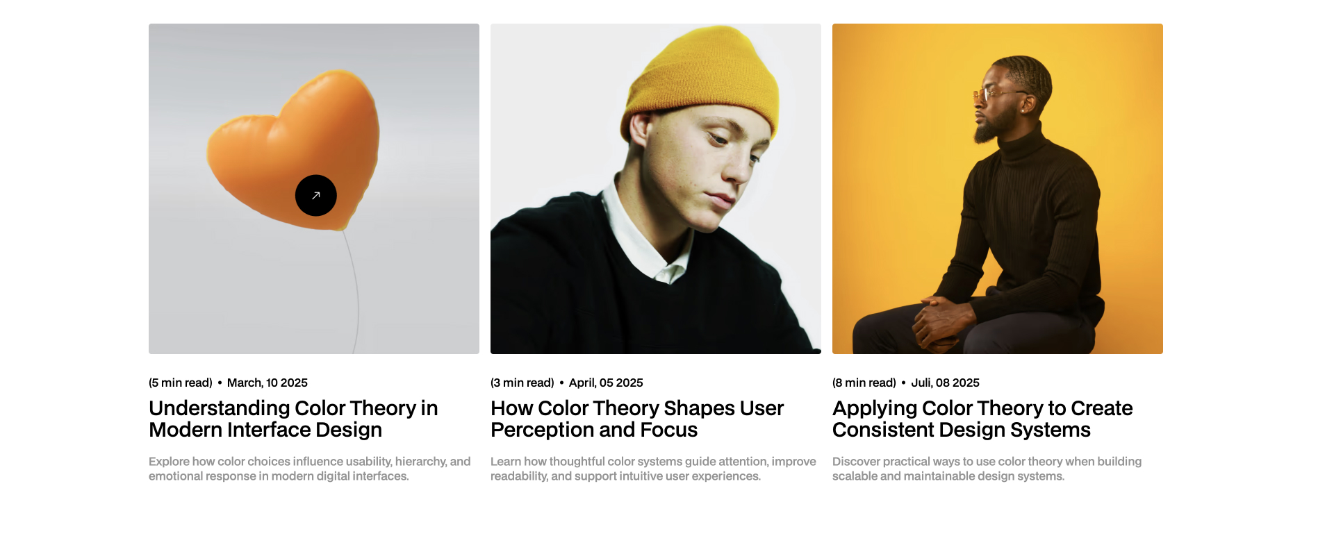 Webflow blog grid with three featured articles and image