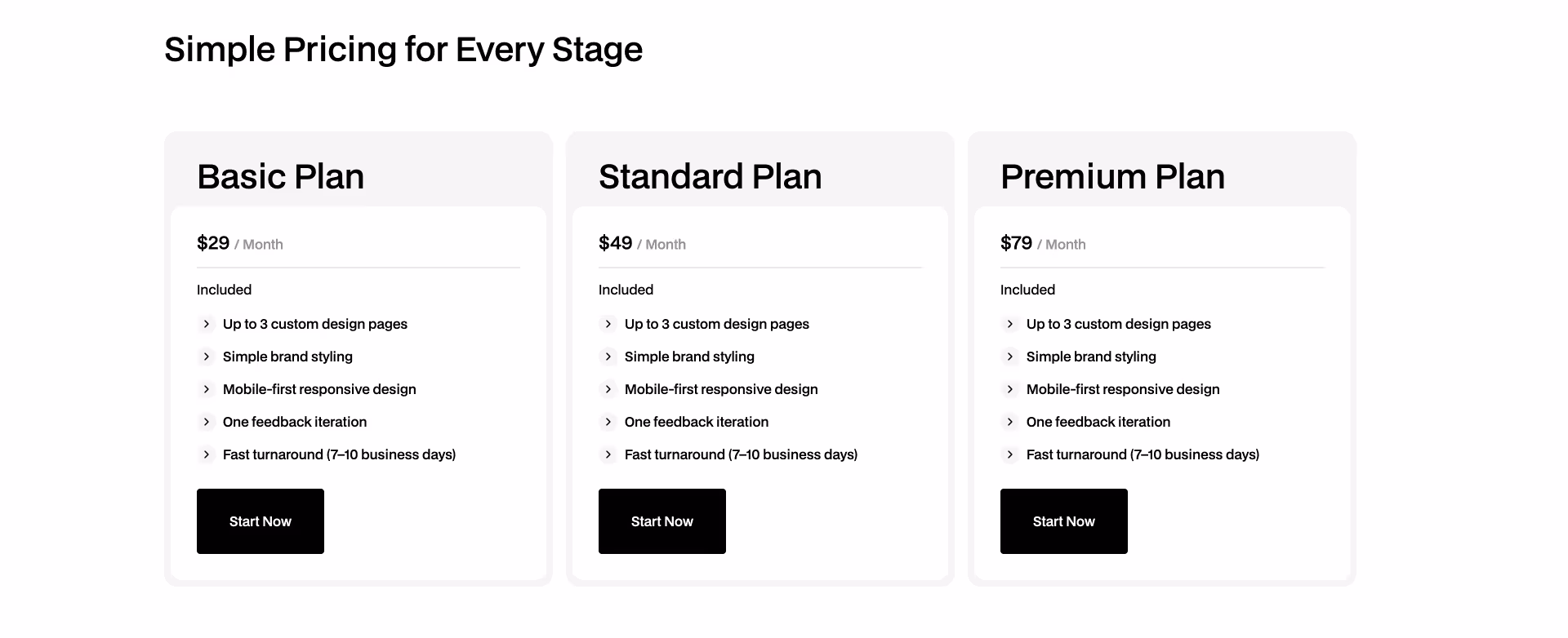 Pricing 7 Webflow component featuring three subscription plans 