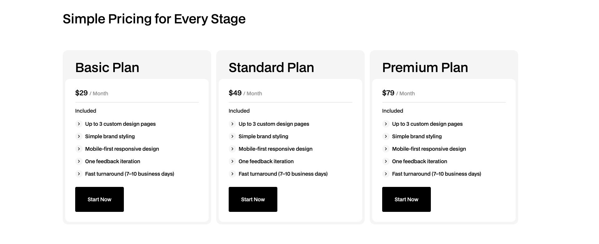 Pricing 7 Webflow component featuring three subscription plans 