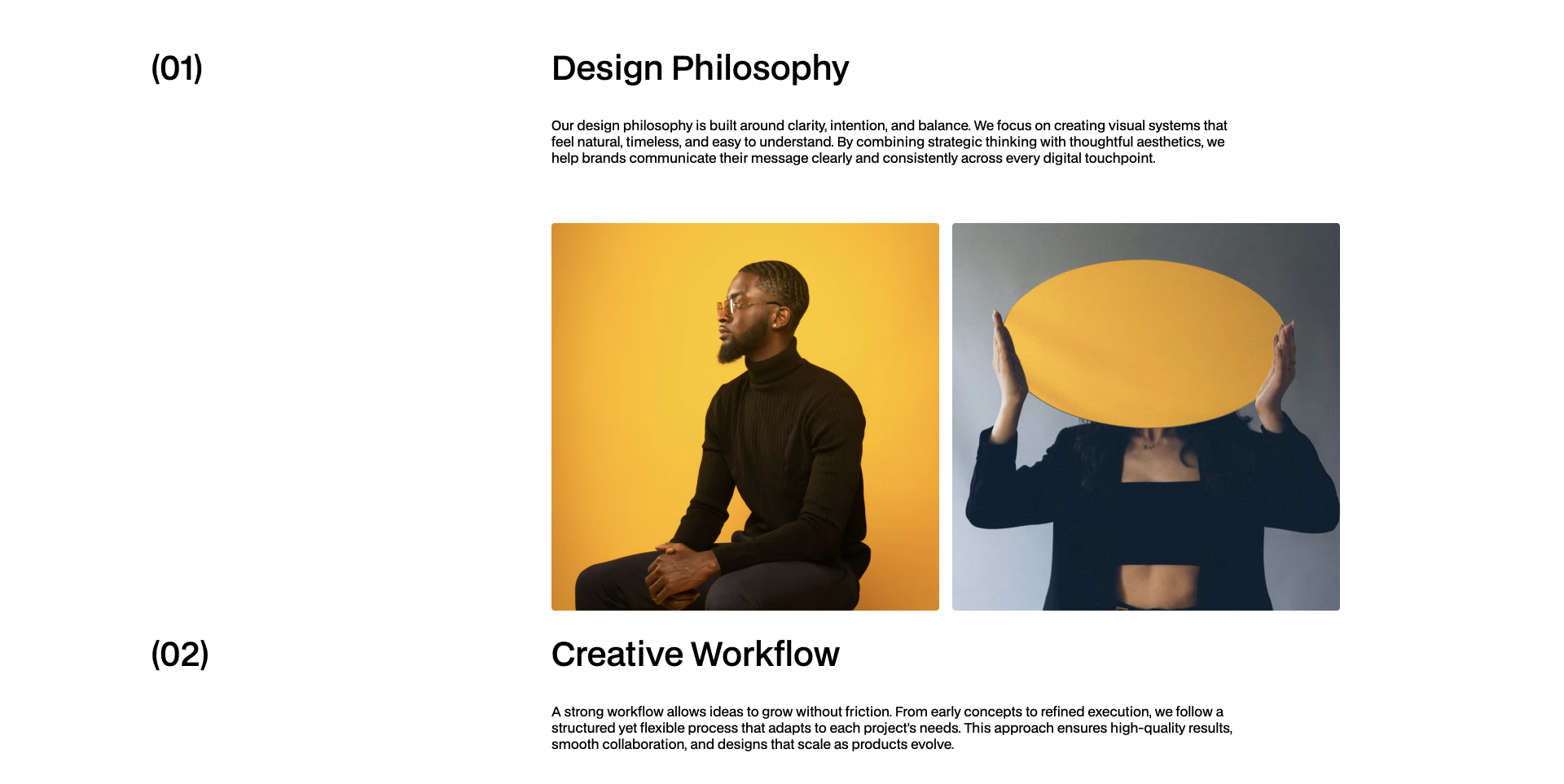 Creative portfolio grid showcasing abstract visuals, brand identity projects, and modern design case studies webflow component
