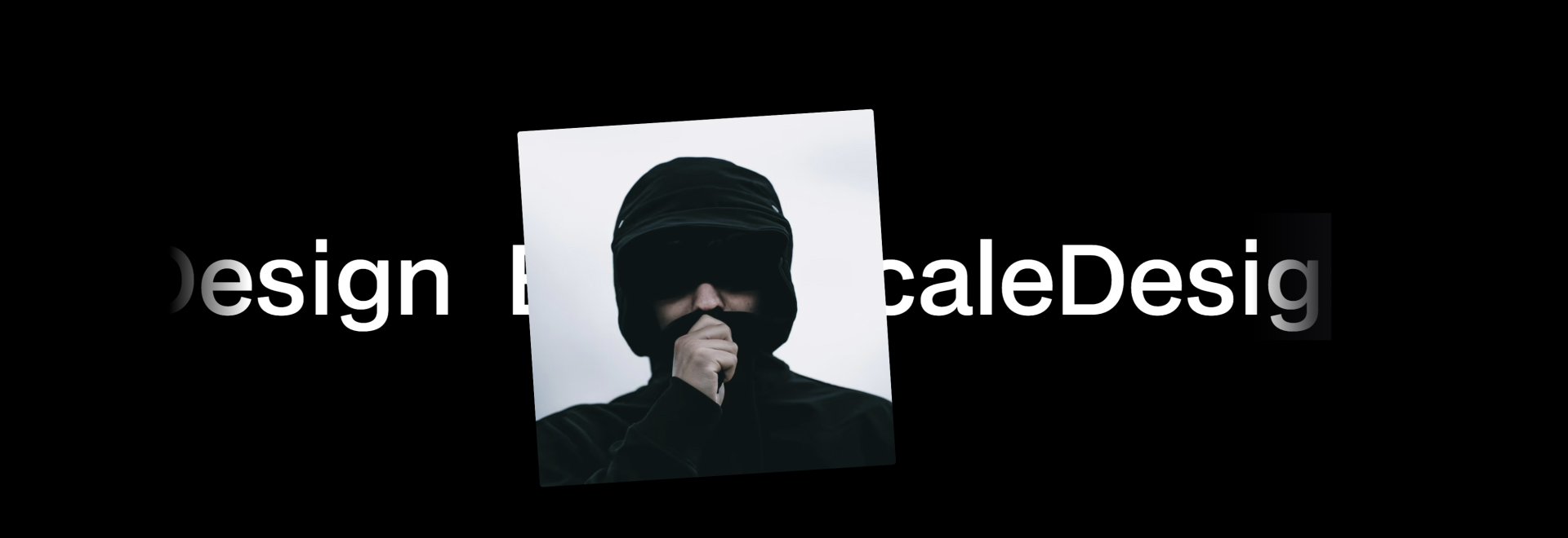 Webflow component Minimalist portrait overlaying animated typography on a dark background