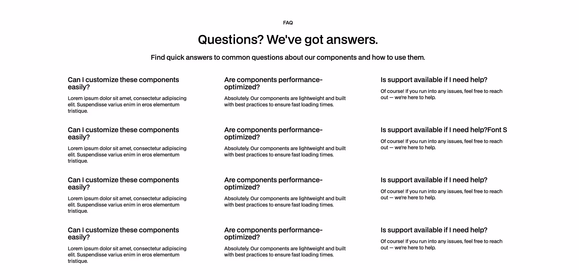 FAQ Webflow component with toggles and clean layout