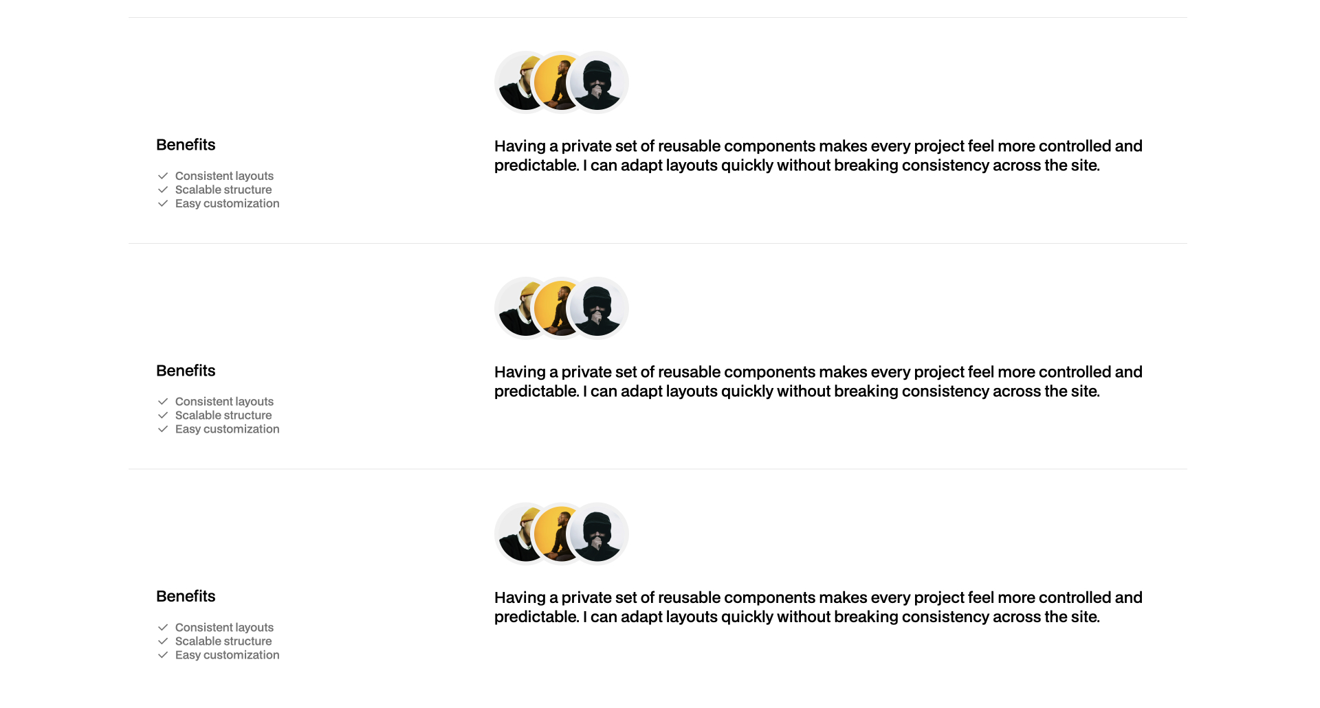 Webflow component Minimalist portrait overlaying animated typography on a dark background