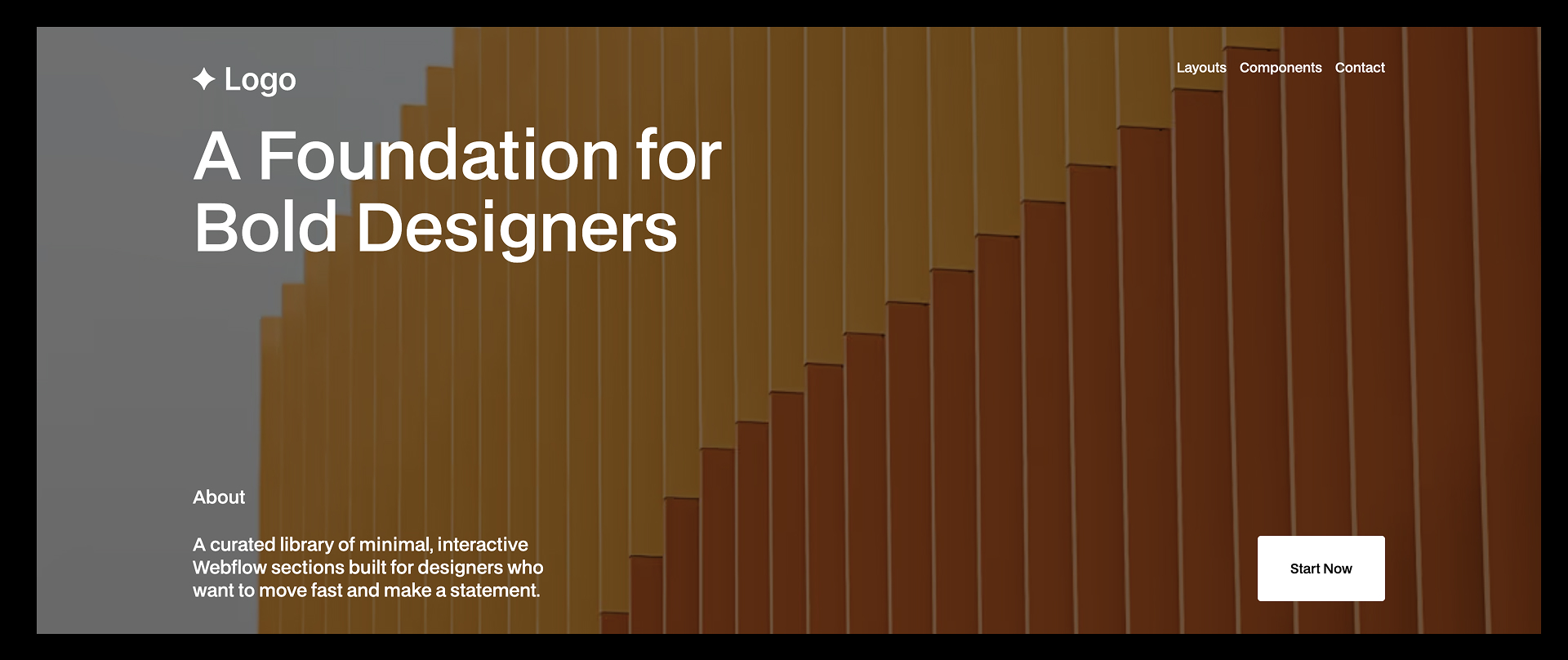 Webflow hero component showcasing a creative agency website with a large headline, supporting text, navigation bar, and a team collaborating on digital product design
