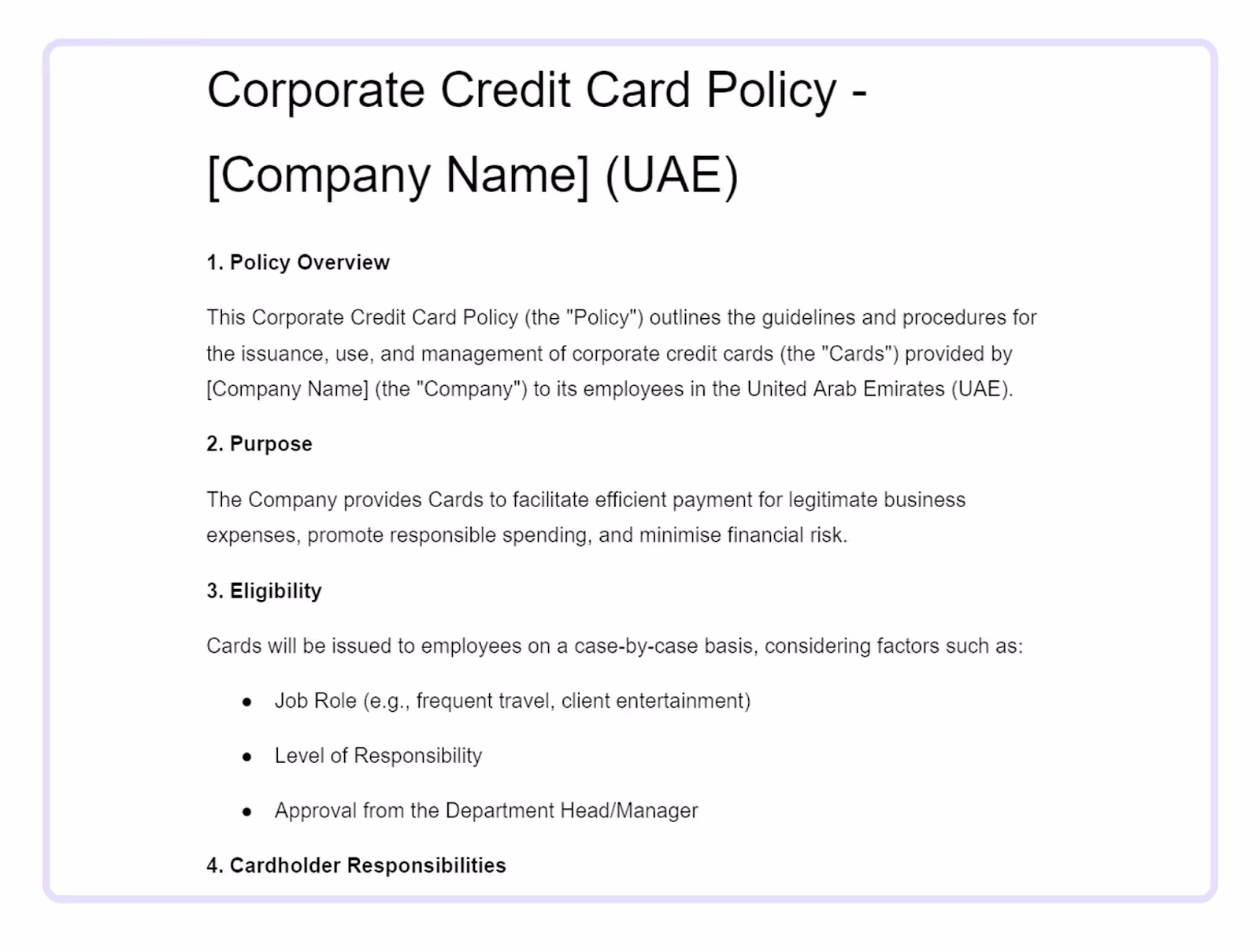 Corporate card policy template