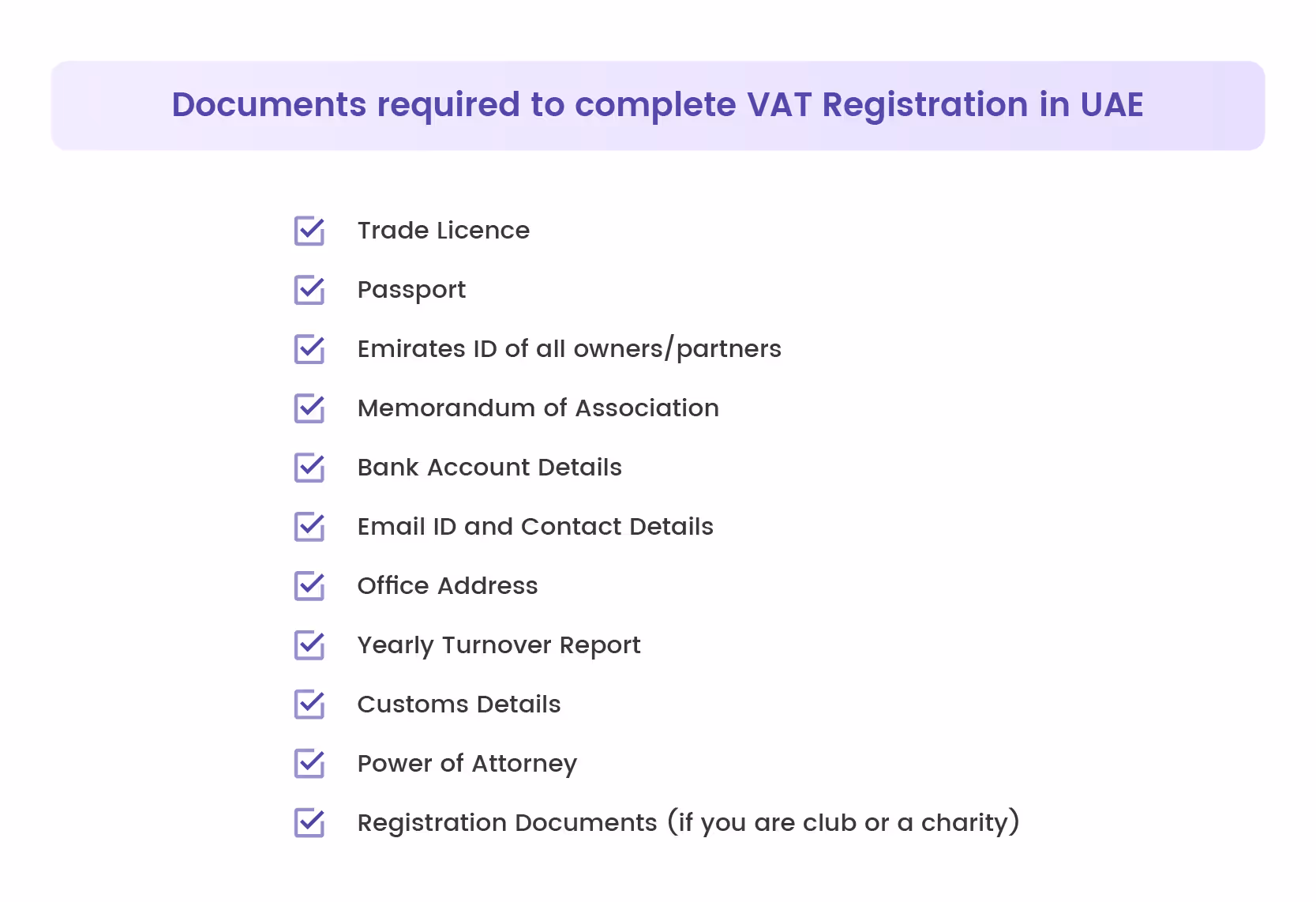 Documents required to complete VAT registration in the UAE