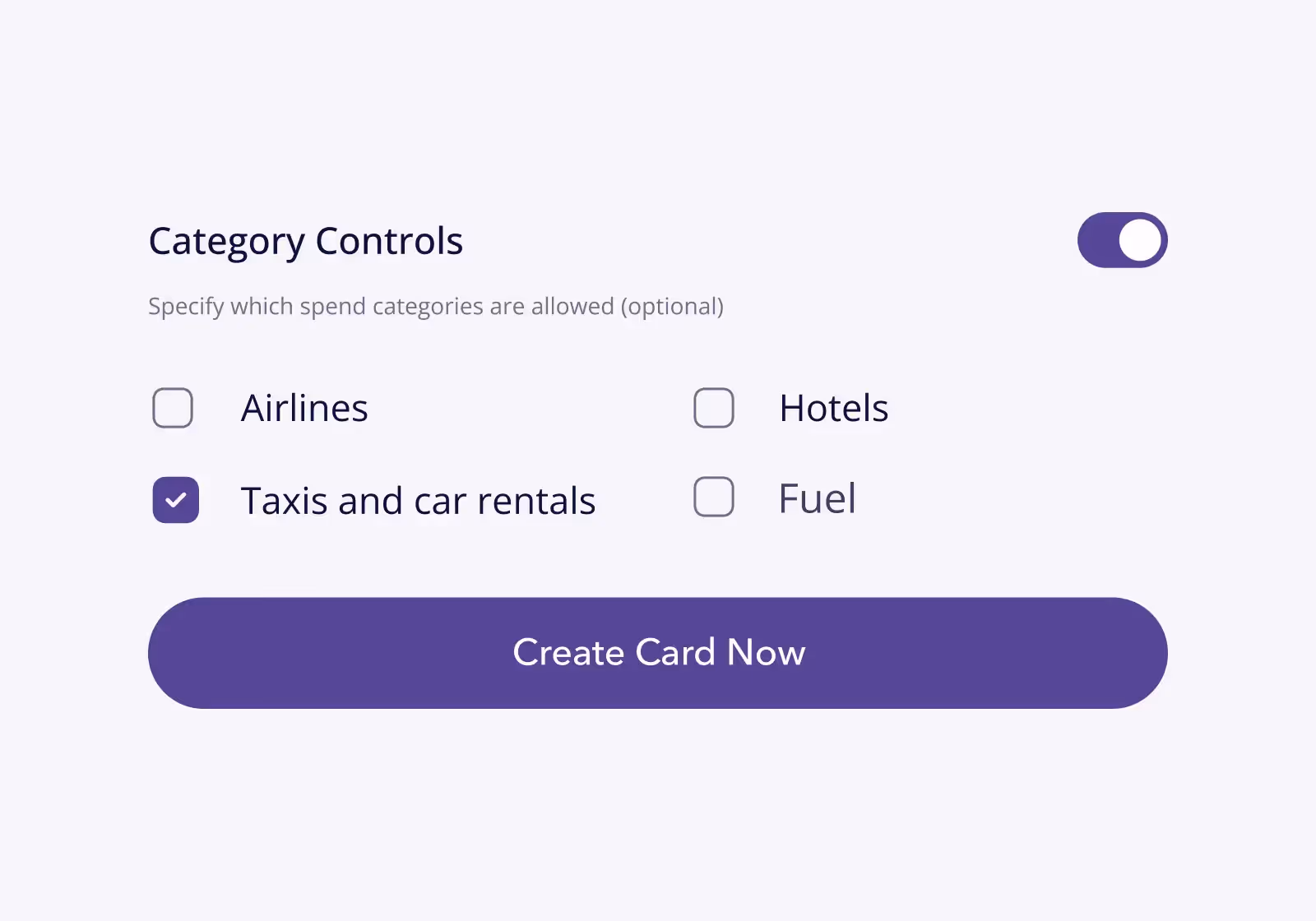 set up category control on corporate card