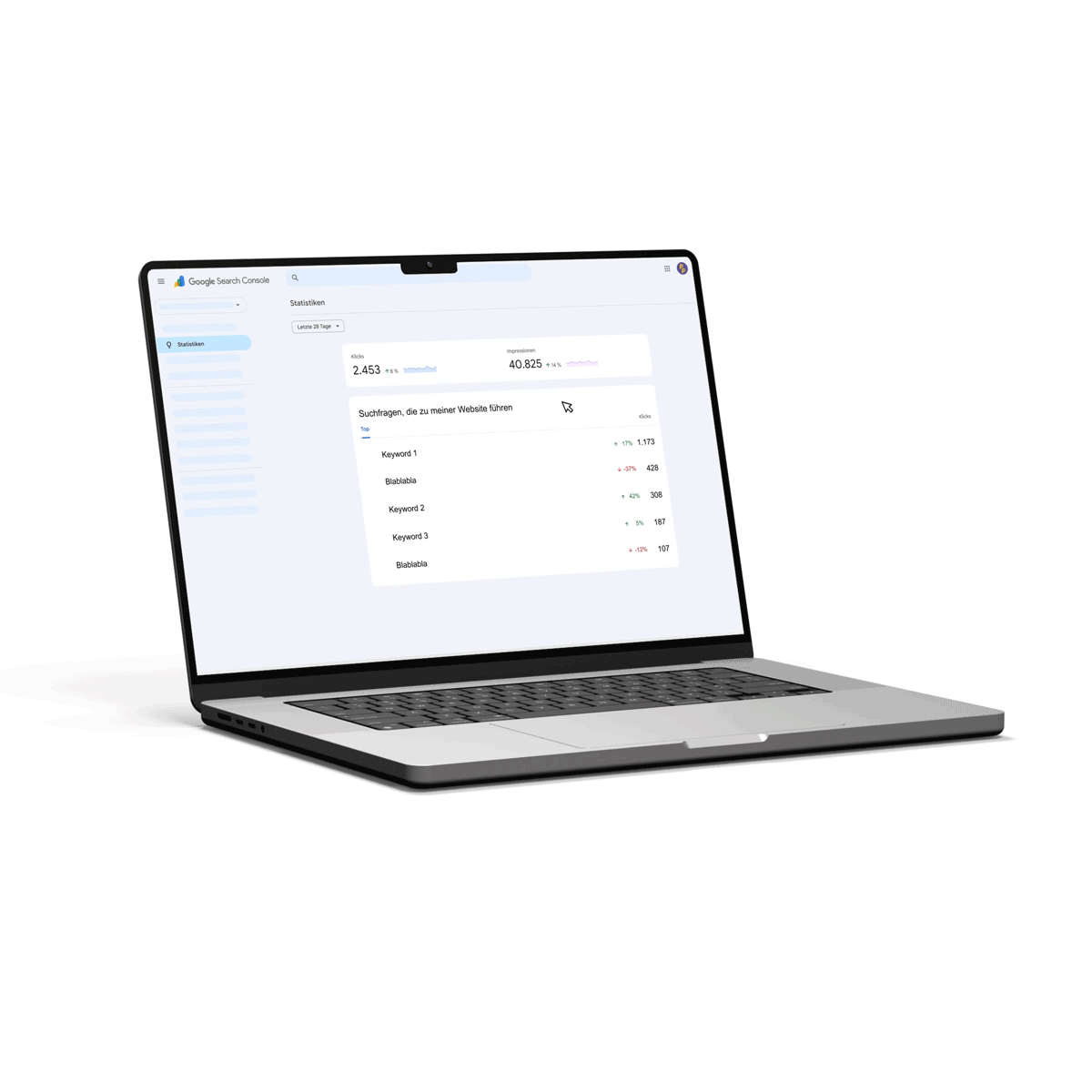 Ein Screen auf einem Laptop, welcher das Löschen von unpassenden Keywords zeigt