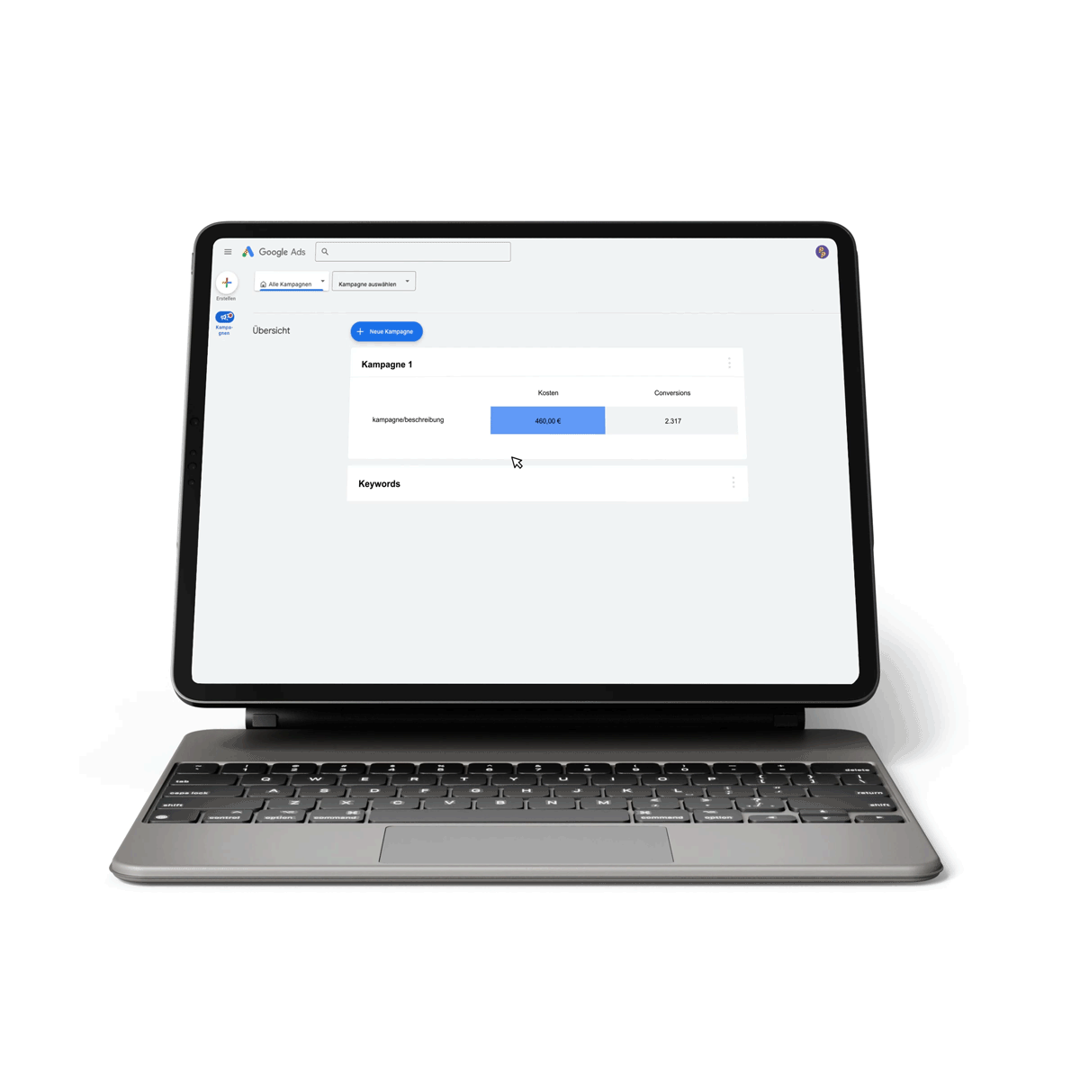 Ein Screen mit der Verwaltung von Keywords bei Google Ads