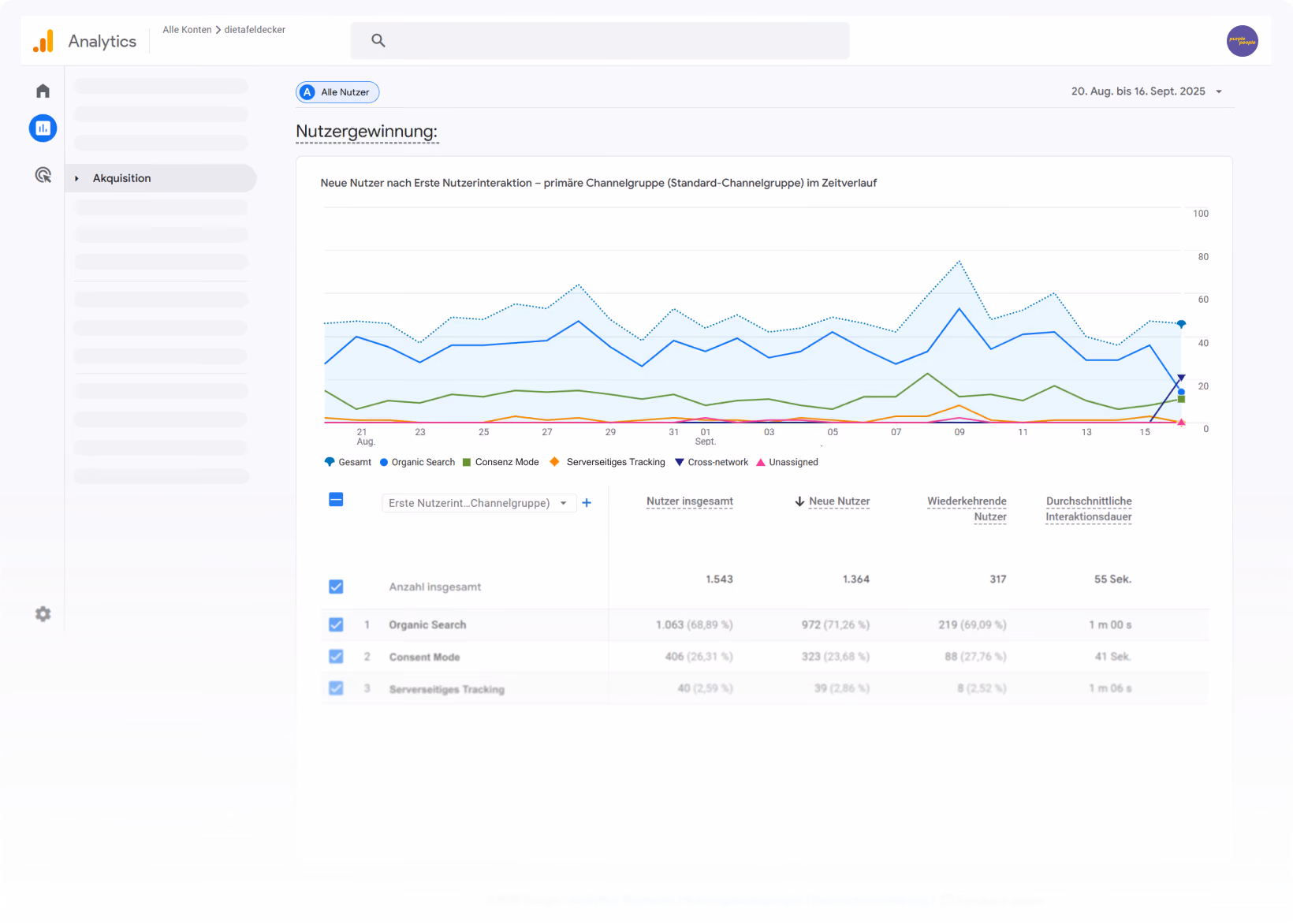 Eine Visualisierung zu Suchergebnissen im Google Analytics-Tool