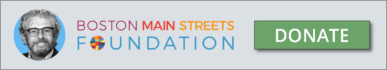 A headshot of Ken Morris and a request to donate to Boston Main Streets Foundation on his behalf