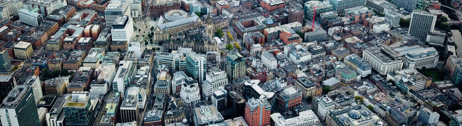 Manchester cityscape from a helicopter