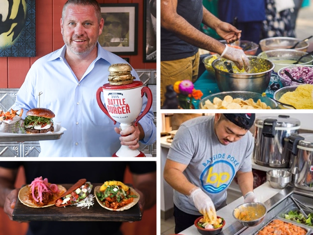 collage of photos showing restaurants preparing and serving food