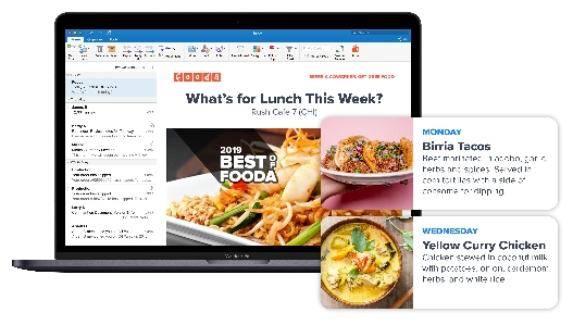 Fooda emails and images of upcoming menu items for the week