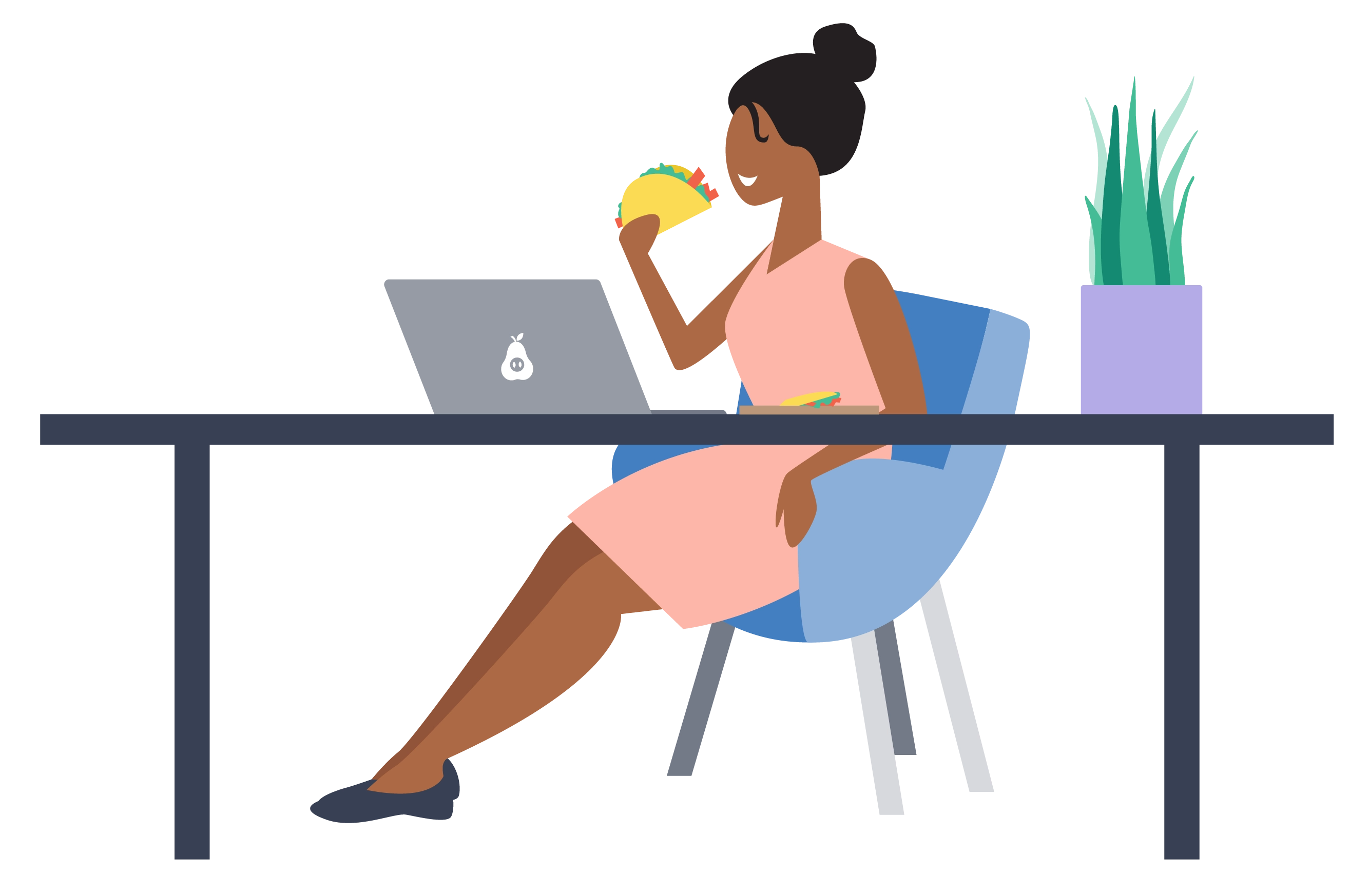 illustration of a woman eating tacos at her desk