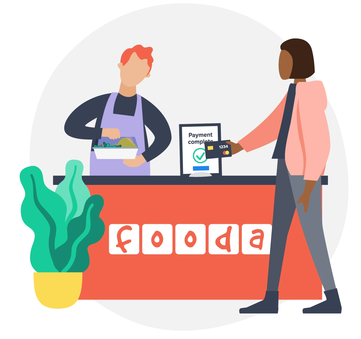 Illustration of someone paying at a Fooda popup