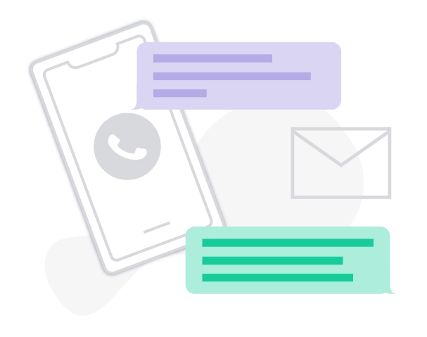 illustration of a phone and email icon with speech bubbles