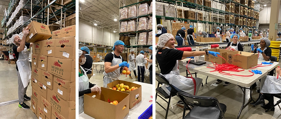 Fooda's Chicago team volunteering at a local food bank, packing apples