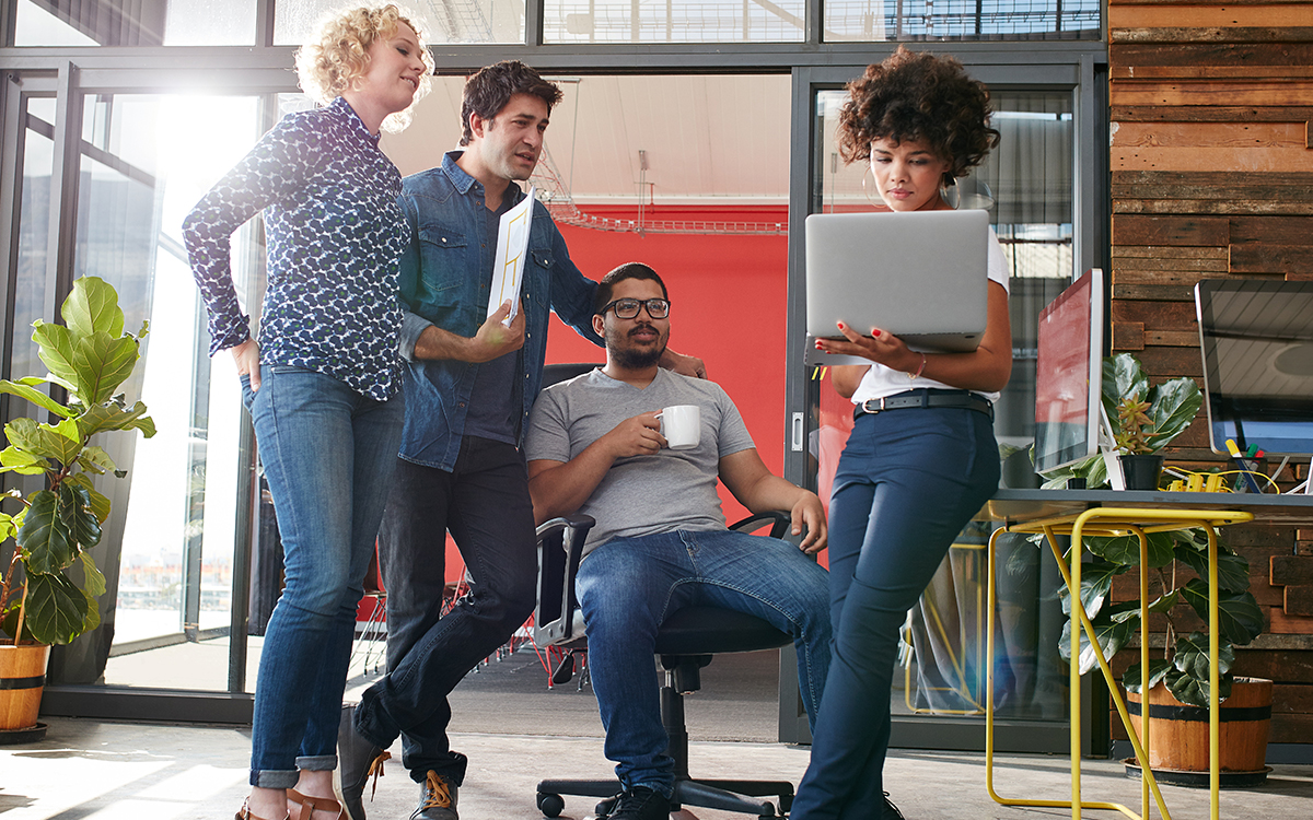 coworkers having a standup meeting