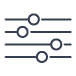 a line icon depicting sliders that can move back and forth to adjust to individual needs