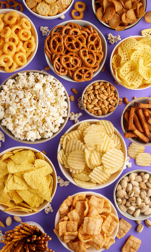 office snacks on a purple background
