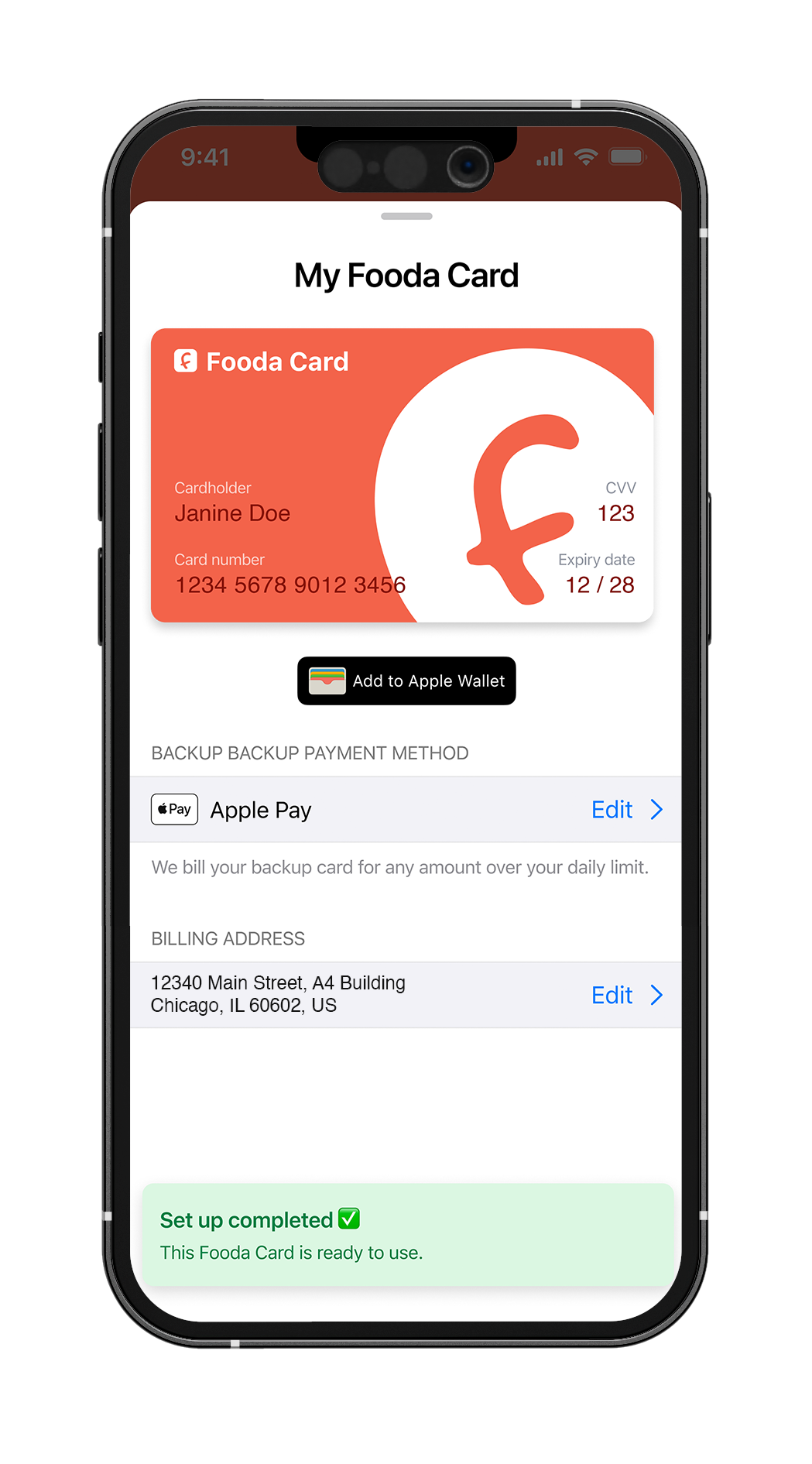 Fooda app with My Fooda Card opened