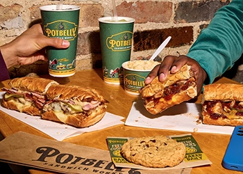 Sandwiches, sides, and a cookie from Potbelly Sandwich Shop