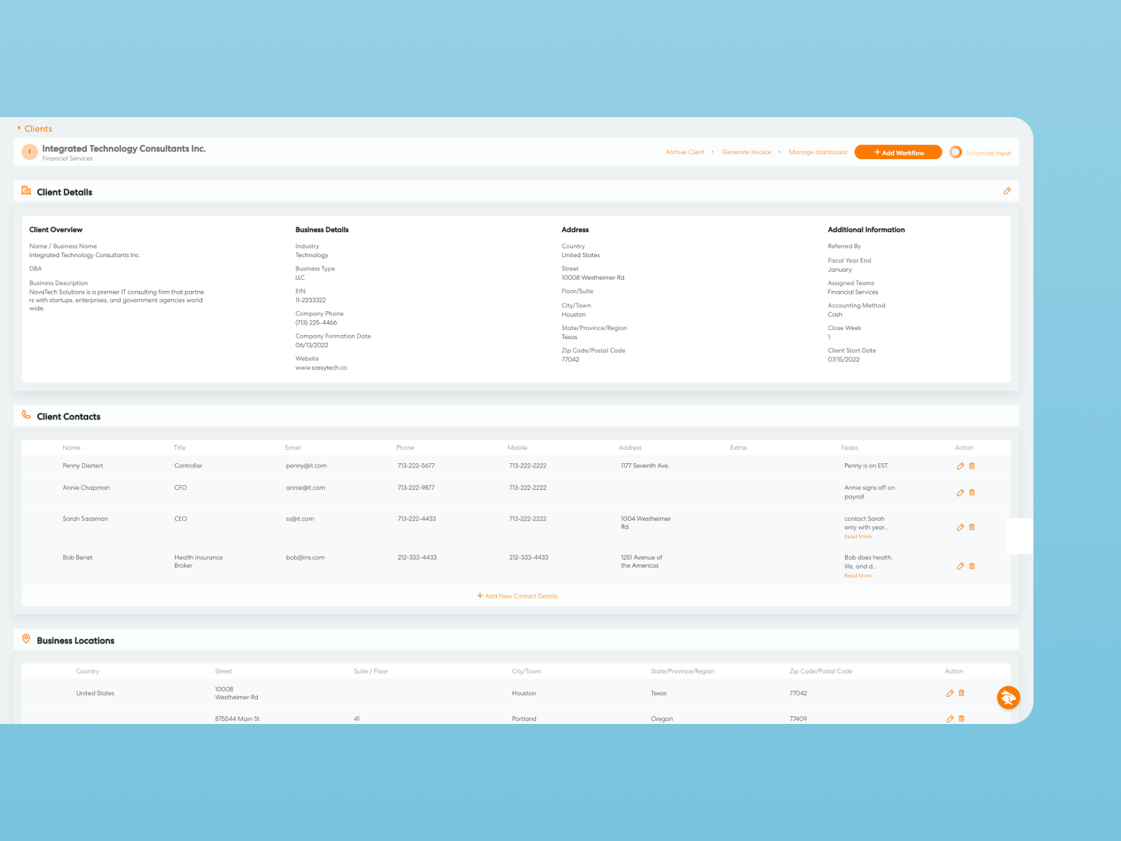centralized client profiles in Levvy