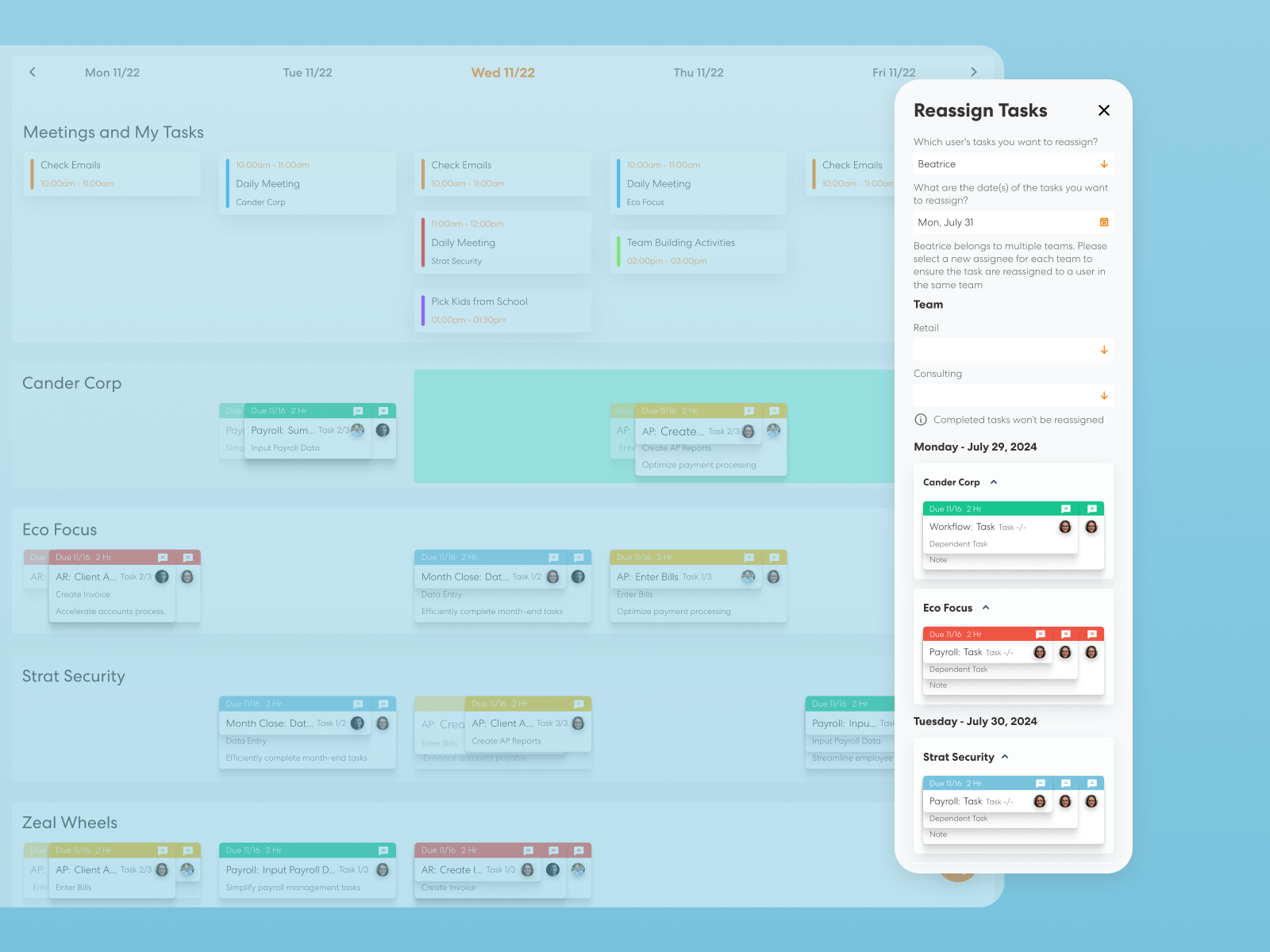bulk task reassignment capacity management feature